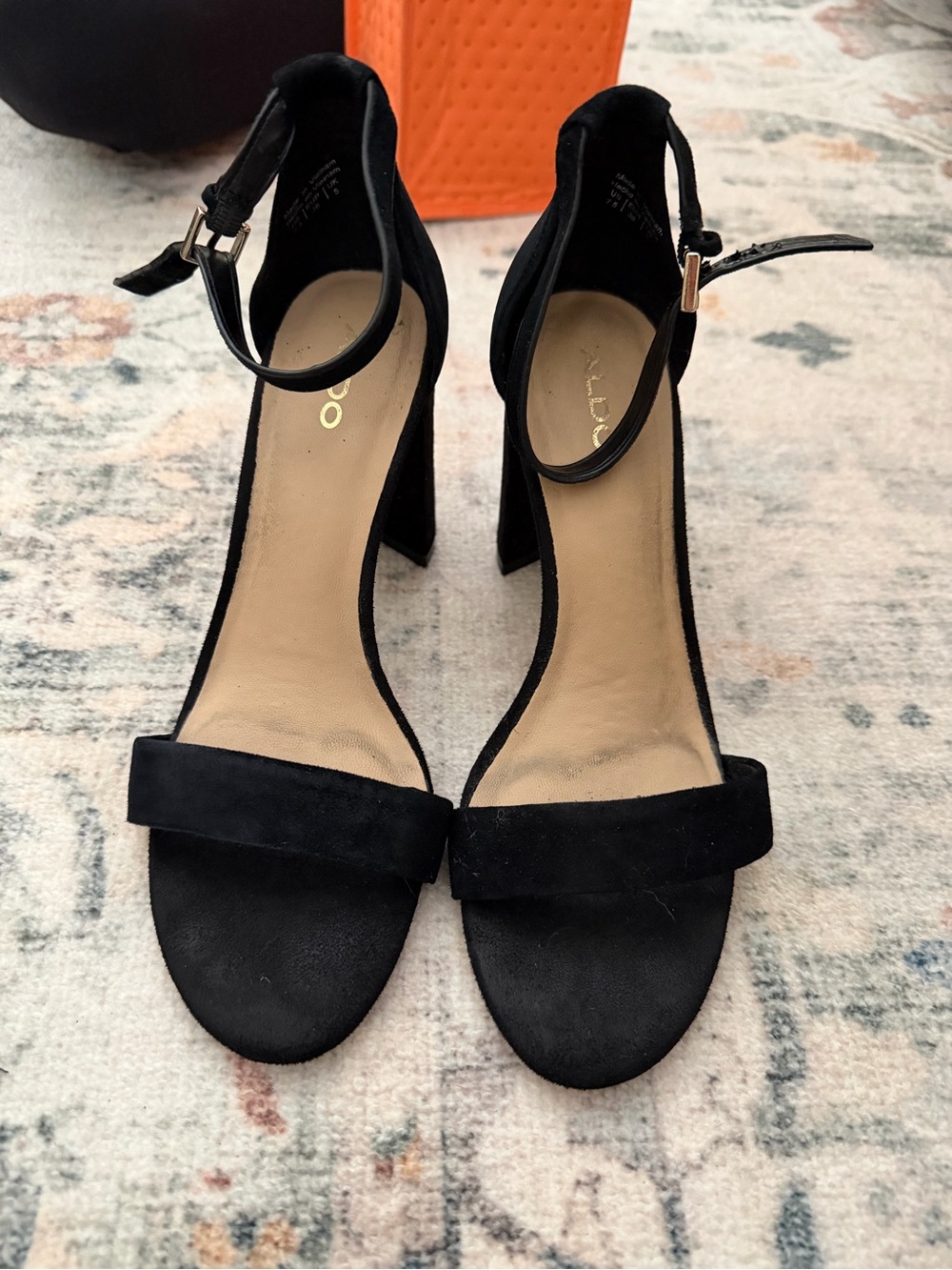 ALDO Black Suede Ankle-Strap Block Heel Sandals